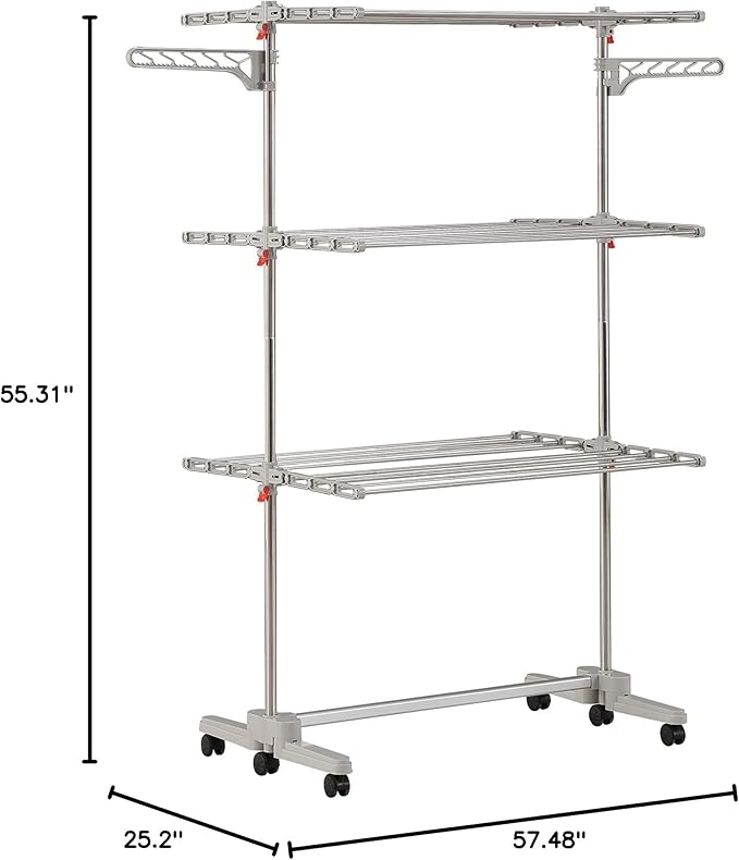 Foldable Laundry Drying Rack with Wheels - 48 Drying Rods, Heavy Duty, Movable, Perfect for Clothes, Duvet, Socks, Bed Linen, Sheets, 6 Wings