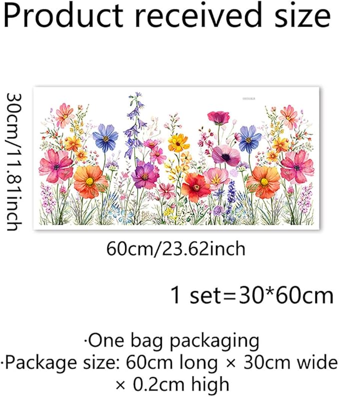 Colorful Flower Garden Window Clings, Wildflower Grass Lily Peony Poppy Floral Window Decals