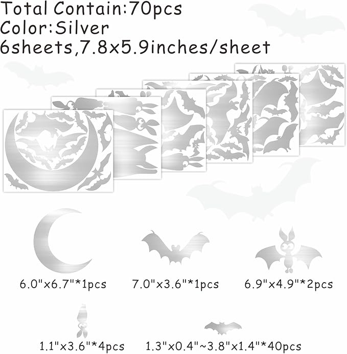 Easma Halloween Bats Wall Stickers 3D Scary Bats Decor for Door Decals Haunted House Party Decorations Silver Removable Halloween Wall Decal Peel and Stick for Kids Baby Bedroom Bathroom Playroom