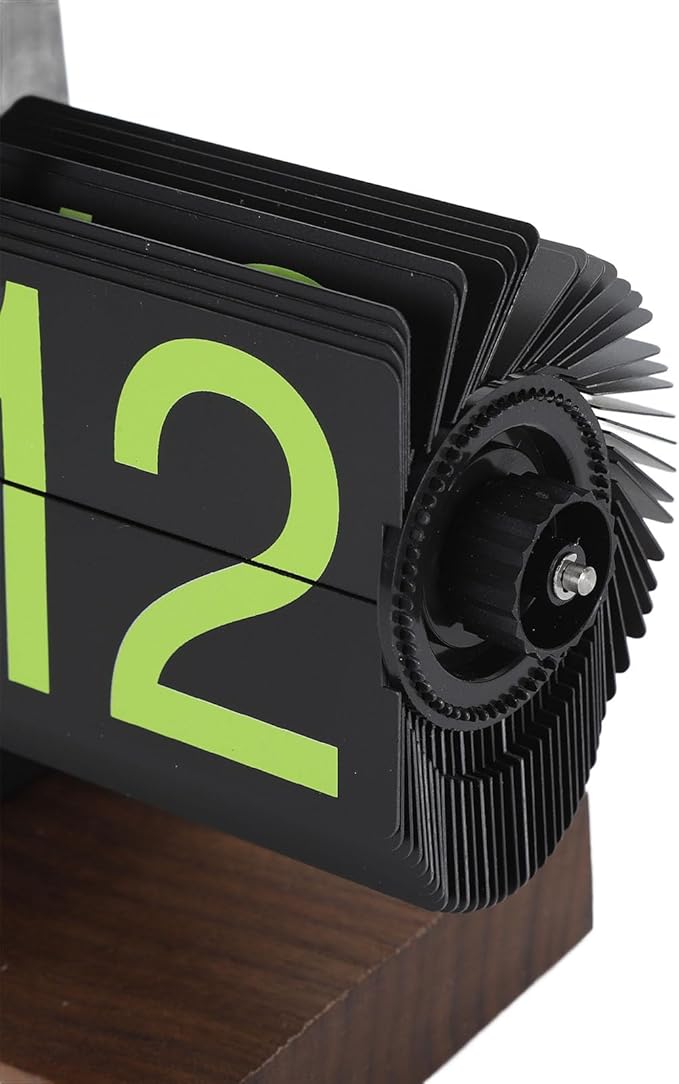 Flip Desk Clock, Retro Vintage Flip Desk Table Clock, Digital Sided Large Numbers Mechanical Flip Clock Wood Base for Living Room, Study Room and Office（Frosted Black）