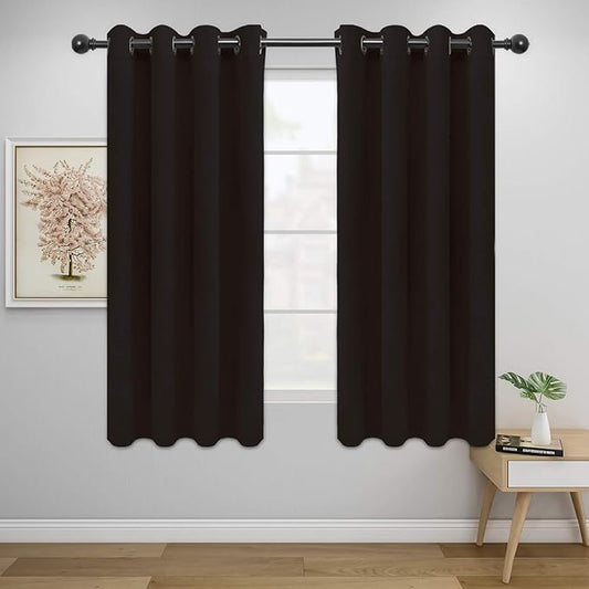 Easy-Going Blackout Curtains for Bedroom, Solid Thermal Insulated Grommet and Noise Reduction Window Drapes, Room Darkening Curtains for Living Room, 2 Panels (52x63 in,Dark Brown)