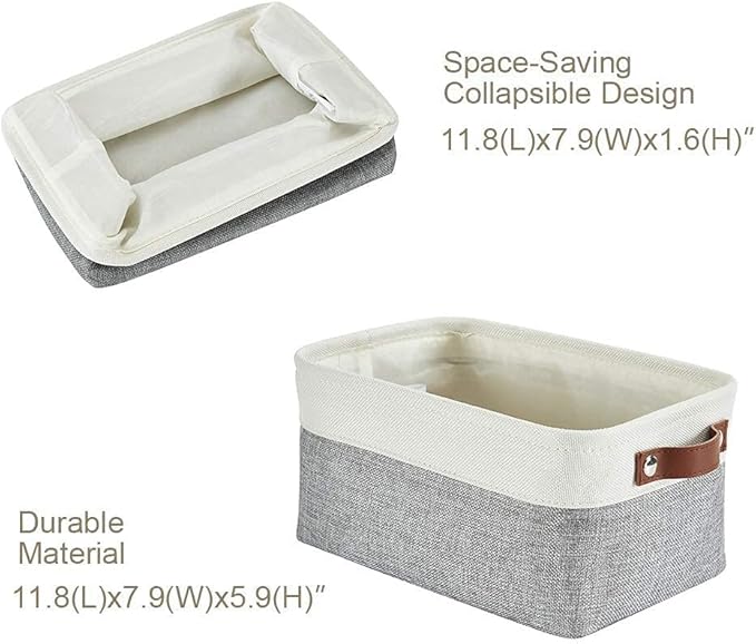 DECOMOMO Small Storage Basket, Closet Storage Bins, Baskets for Organizing Shelves (Grey & White, Small - 6 Pack)