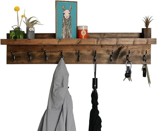 Coat Rack with Shelf (Choose your Length) Towel Rack Entryway Organizer Wall Mounted Hooks