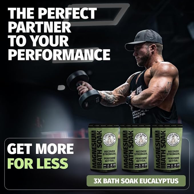 Coach Soak Recovery Bath Soak - Alternative to Epsom Salt Bath Soak - Fast-Absorbing Pure Magnesium Flakes with 21 Minerals, Bath Salts & Essential Oils - 9 lb (3 Pack) - Eucalyptus Tea Tree