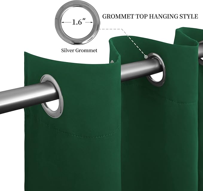 Easy-Going Blackout Curtains for Bedroom, Solid Thermal Insulated Grommet and Noise Reduction Window Drapes, Room Darkening Curtains for Living Room, 2 Panels (52x46 in,Dark Green)