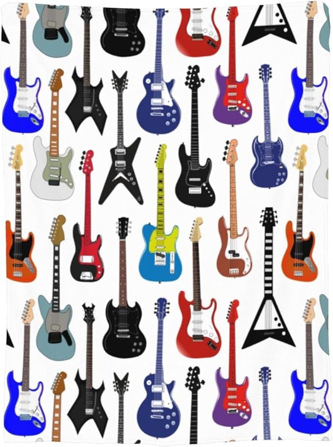 Electric Guitars Pattern Throw Blanket Music Soft Fleece Blanket Men Women Gift for Kids Boys Girls for Party Couch Sofa Bed Deco Blankets 80x60 Inch