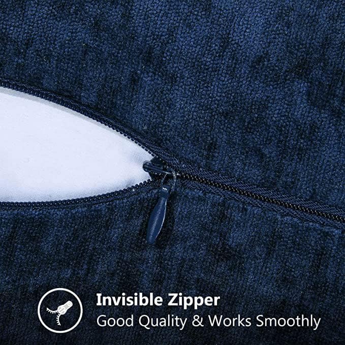 decorUhome Chenille Soft Throw Pillow Covers 18x18 Set of 2, Farmhouse Velvet Neutral Decorative Euro Pillow Covers with Stitched Edge for Couch Sofa Bed Home Decor, Poseidon