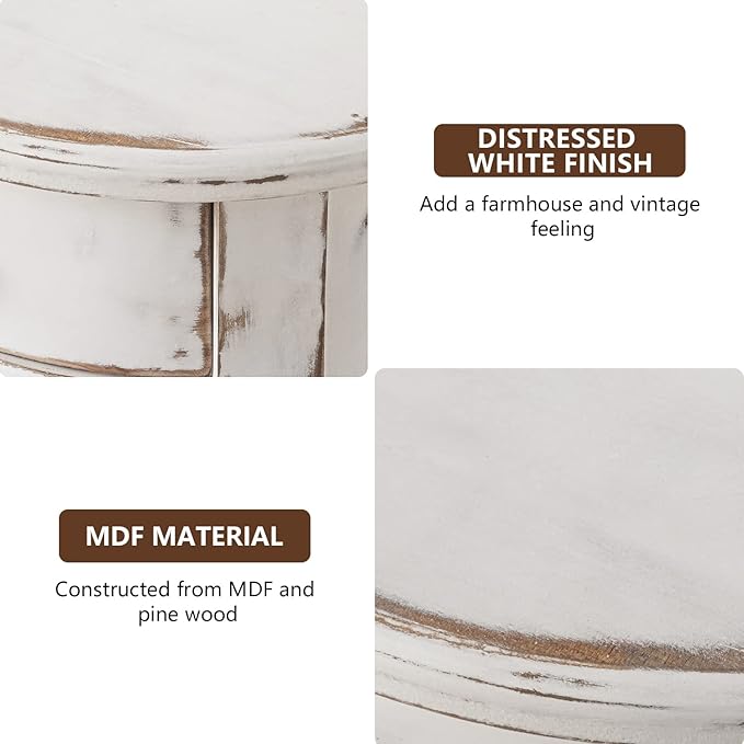 COSIEST Tall End Table with Drawer, Round Nightstand with Storage Shelf, Industrial Telephone End Table for Living Room, Bedroom, Hall Way, Space Saving Beige