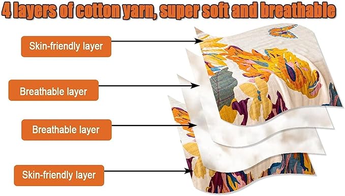 100% Cotton Throw Blanket for Bed Couch Summer 98''x 98'' Super Soft Muslin Blankets Warm Boho Quilt Lightweight Farmhouse Decorative Bed Blankets