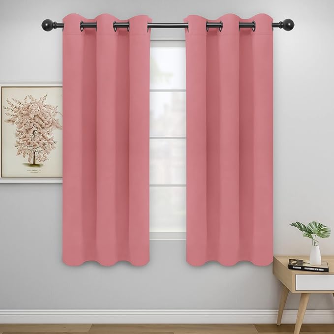 Easy-Going Blackout Curtains for Bedroom, Solid Thermal Insulated Grommet and Noise Reduction Window Drapes, Room Darkening Curtains for Living Room, 2 Panels(42x72 in, Pink)