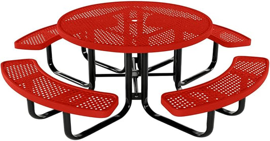 Coated Outdoor Furniture Heavy-Duty Portable Outdoor Kids Table with Umbrella Hole, Punched Steel Kids Picnic Table, Commercial-Grade, Made in America (46 In, Round, Childrens, Red)