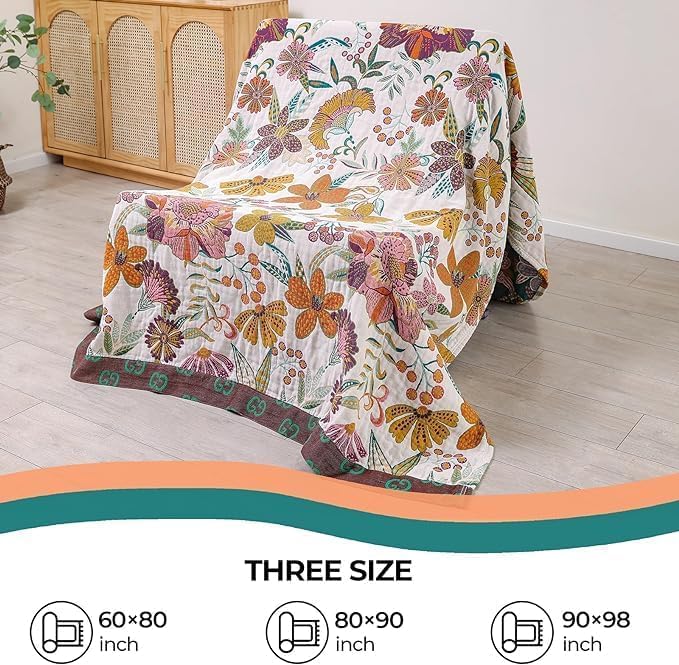 Cotton Throw Bed Blanket 90''x98'', Soft Lightweight Breathable Muslin Blanket for Couch, Bed, Travel, Picnics, All Season Gauze Blanket, Home Decor