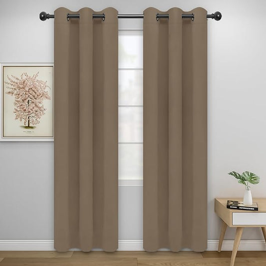 Easy-Going Blackout Curtains for Bedroom, Solid Thermal Insulated Grommet and Noise Reduction Window Drapes, Room Darkening Curtains for Living Room, 2 Panels (34x72 in, Camel)