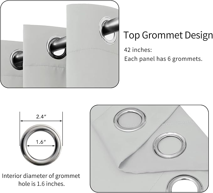 Easy-Going Blackout Curtains for Bedroom, Solid Thermal Insulated Grommet and Noise Reduction Window Drapes, Room Darkening Curtains for Living Room, 2 Panels (42x54 in, Greyish White)