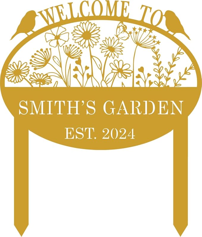 Custom Metal Flower Sign with Stakes - Personalized Garden Decor, Housewarming Gift - Large Yard Sign Plaque