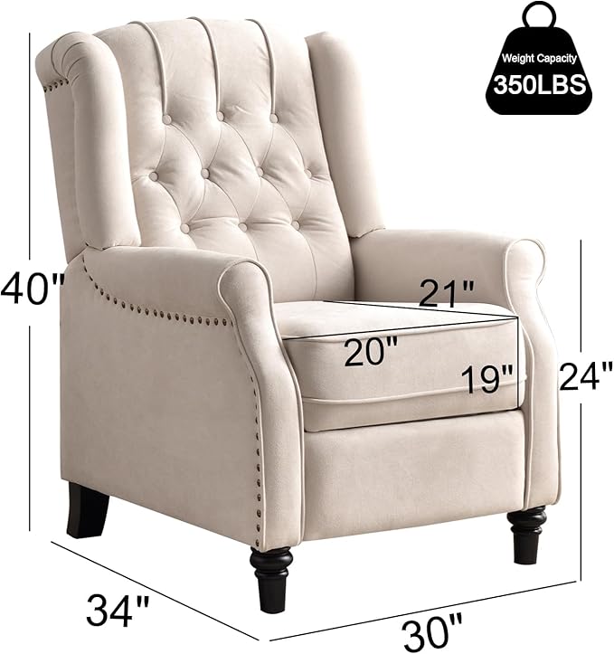 EBELLO 2 Pcs Pushback Recliner Chairs, Fabric Armchair Push Back Recliner with Rivet Decoration, Single Sofa Accent Chair for Living Room, Bedroom,Beige