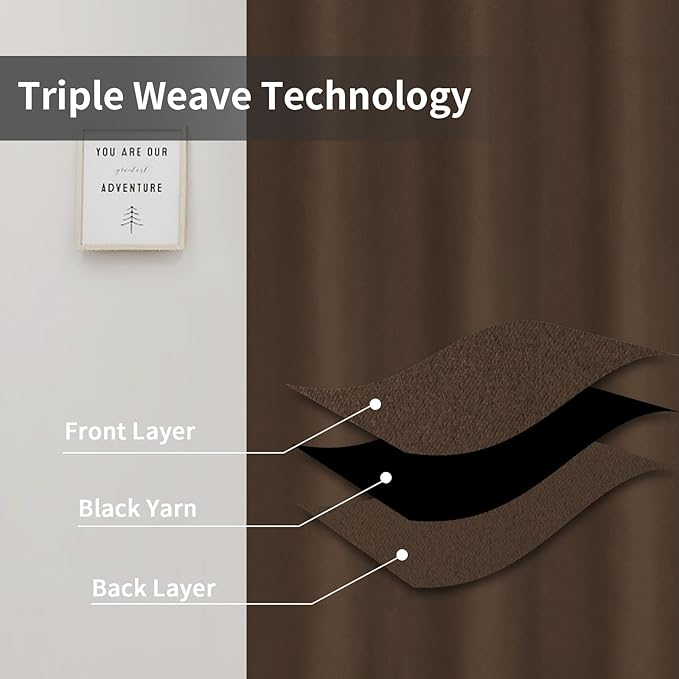 Easy-Going Blackout Curtains for Bedroom, Solid Thermal Insulated Grommet and Noise Reduction Window Drapes, Room Darkening Curtains for Living Room, 2 Panels (42 x 63 in, Brown)