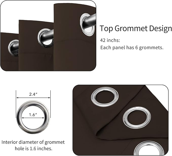 Easy-Going Blackout Curtains for Bedroom, Solid Thermal Insulated Grommet and Noise Reduction Window Drapes, Room Darkening Curtains for Living Room, 2 Panels(42x84 in, Dark Brown)