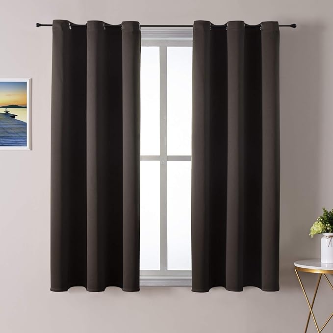 ChrisDowa Grommet Blackout Curtains for Bedroom and Living Room - 2 Panels Set Thermal Insulated Room Darkening Curtains (Brown, 42W x 63L)