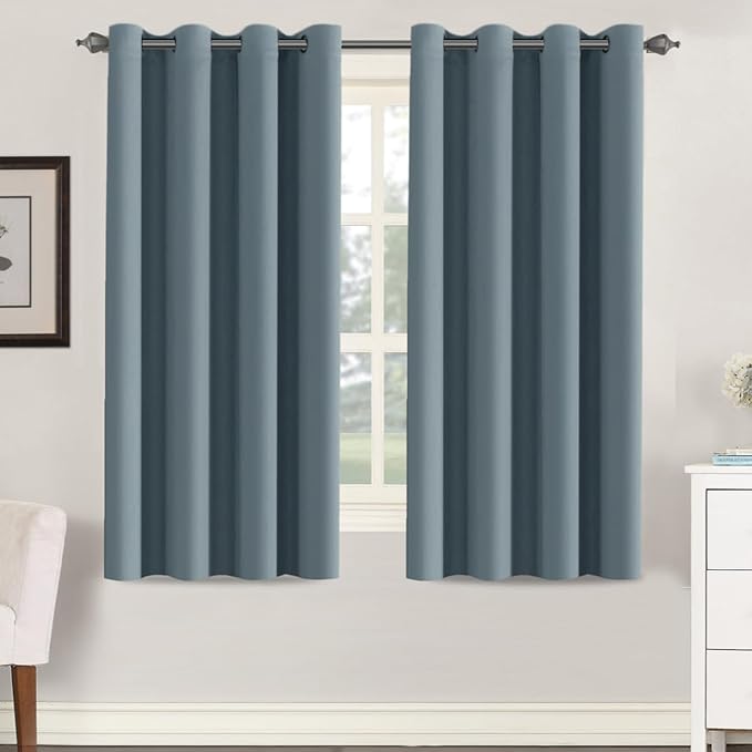 H.VERSAILTEX Soft and Smooth Blackout Window Curtain Panel,8 Grommets Drapes (Set of 2 Panels,52 by 63 - Inch,Stone Blue)