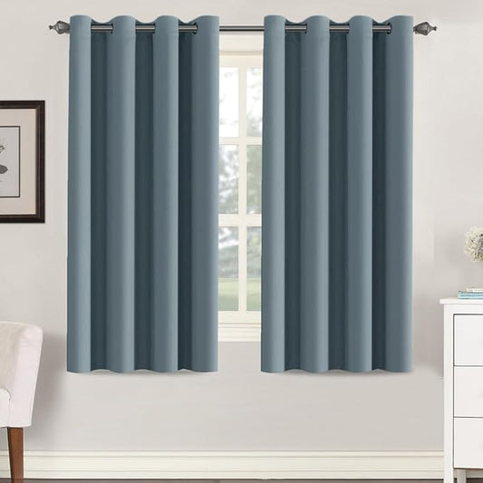 H.VERSAILTEX Soft and Smooth Blackout Window Curtain Panel,8 Grommets Drapes (Set of 2 Panels,52 by 63 - Inch,Stone Blue)