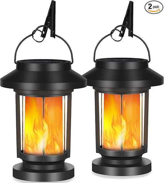 Derynome Solar Lantern Outdoor Lights, 2 Pack Upgraded Flickering Flameless Solar Lights Outdoor Waterproof, Hanging Decorative Lanterns for Yard Patio Path Garden Decor (2)