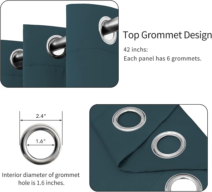 Easy-Going Blackout Curtains for Bedroom, Solid Thermal Insulated Grommet and Noise Reduction Window Drapes, Room Darkening Curtains for Living Room, 2 Panels(42x63 in, Bluestone)