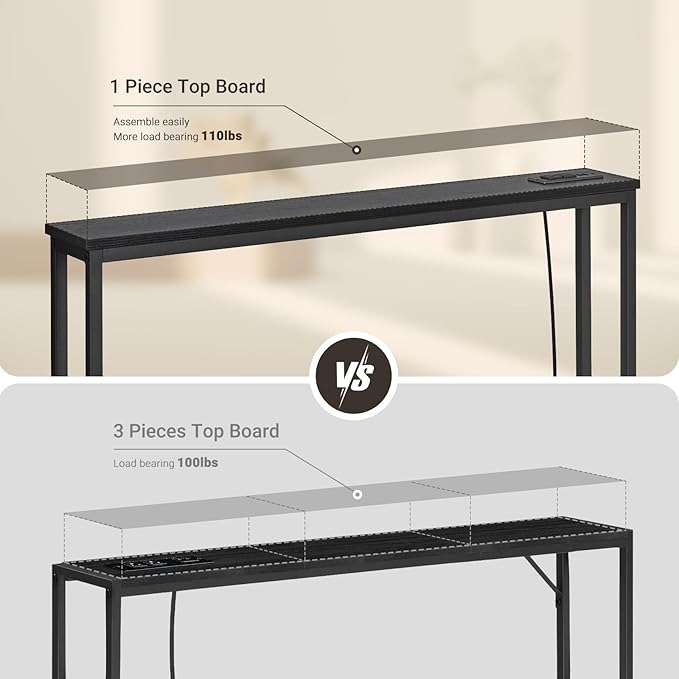 ELYKEN 2 Pack 5.9" Narrow Console Sofa Table with Power Outlets, 5.9" Dx39.4 Wx31.1 H Long Black Behind Couch Table with Metal Frame and Charge Station with 6.5’ Extension Cord