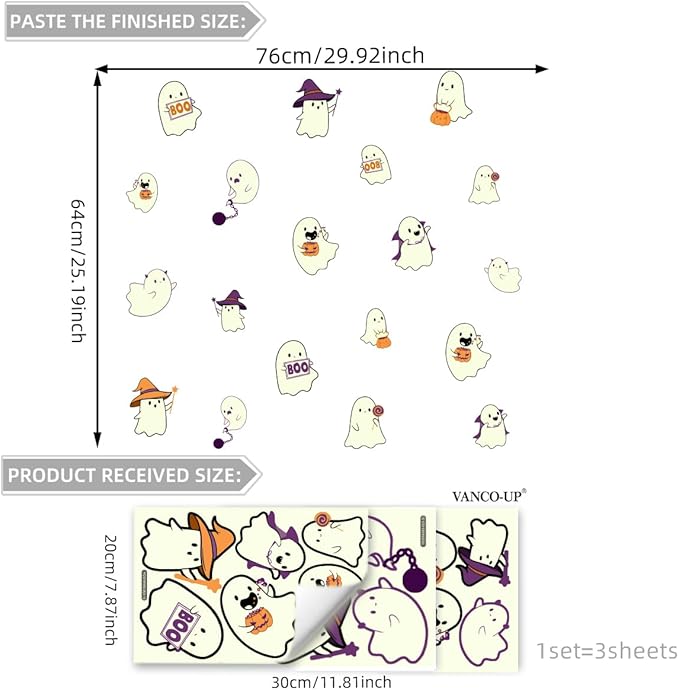 Glow in The Dark Halloween Window Clings Luminous Pumpkin Ghost Window Stickers Decor for Halloween Theme Party Decorations