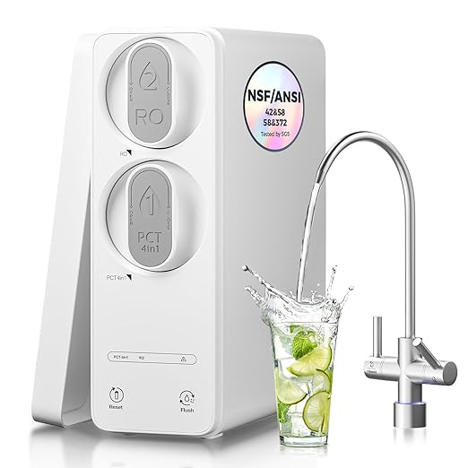 Ecoviva Tankless Reverse Osmosis Water Filter, NSF/ANSI 58 Certified, 8 Stage Under Sink RO Water Filtration System, 600 GPD Fast Flow, 2.5:1 Pure to Drain, Reduces PFAS, White