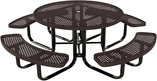 Coated Outdoor Furniture Heavy-Duty Portable Outdoor Kids Table with Umbrella Hole, Punched Steel Kids Picnic Table, Commercial-Grade, Made in America (46 In, Round, Childrens, Brown)