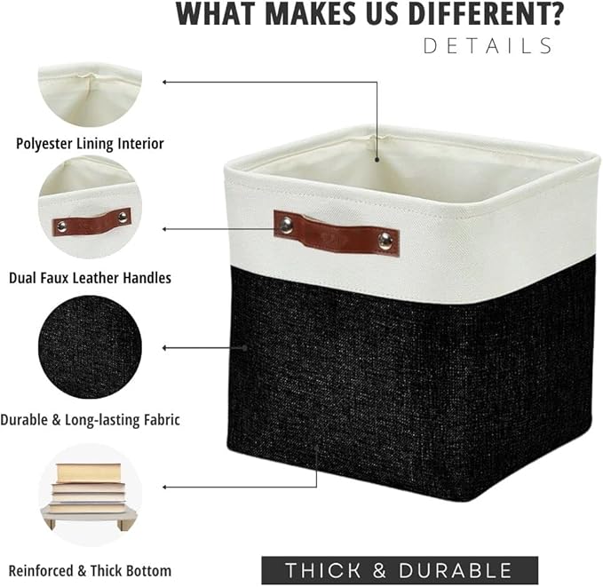 DECOMOMO Storage Cubes, 11x11 Cube Storage Bins, Baskets for Shelves (Black & White, Cube 11" - 4 Pack)