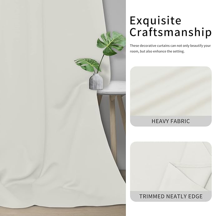 Easy-Going Blackout Curtains for Bedroom, Solid Thermal Insulated Grommet and Noise Reduction Window Drapes, Room Darkening Curtains for Living Room, 2 Panels (42x36 in, Ivory)
