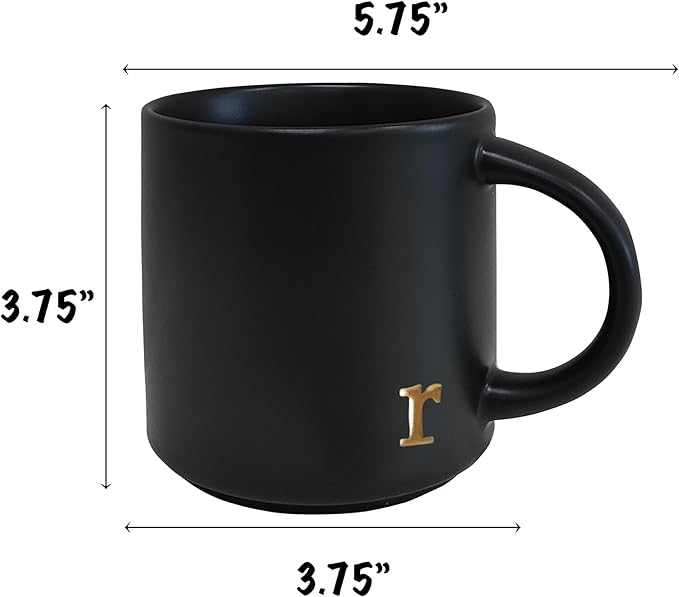 COLLECTIVE HOME - Black Monogram Ceramic Mugs, 15 oz Golden Initial Coffee Cups, Elegant Alphabet Tea Mugs, Personalized Halloween Mug with Gift Box, Perfect for Office and Home Décor (r)