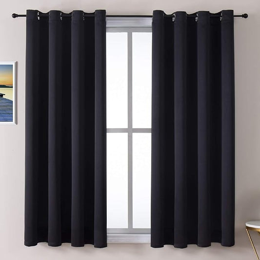 ChrisDowa Grommet Blackout Curtains for Bedroom and Living Room - 2 Panels Set Thermal Insulated Room Darkening Curtains (Black, 52 x 63 Inch)
