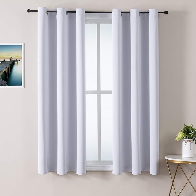 ChrisDowa Grommet Room Darkening Curtains for Bedroom and Living Room - 2 Panels Set Thermal Insulated Blackout Curtains (Greyish White, 38W x 54L)