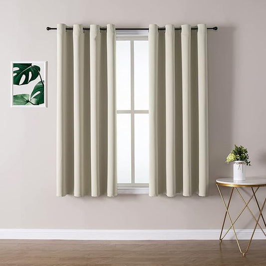 ChrisDowa Grommet Room Darkening Curtains for Bedroom and Living Room - 2 Panels Set Thermal Insulated Blackout Curtains (Beige, 52W x 45L)