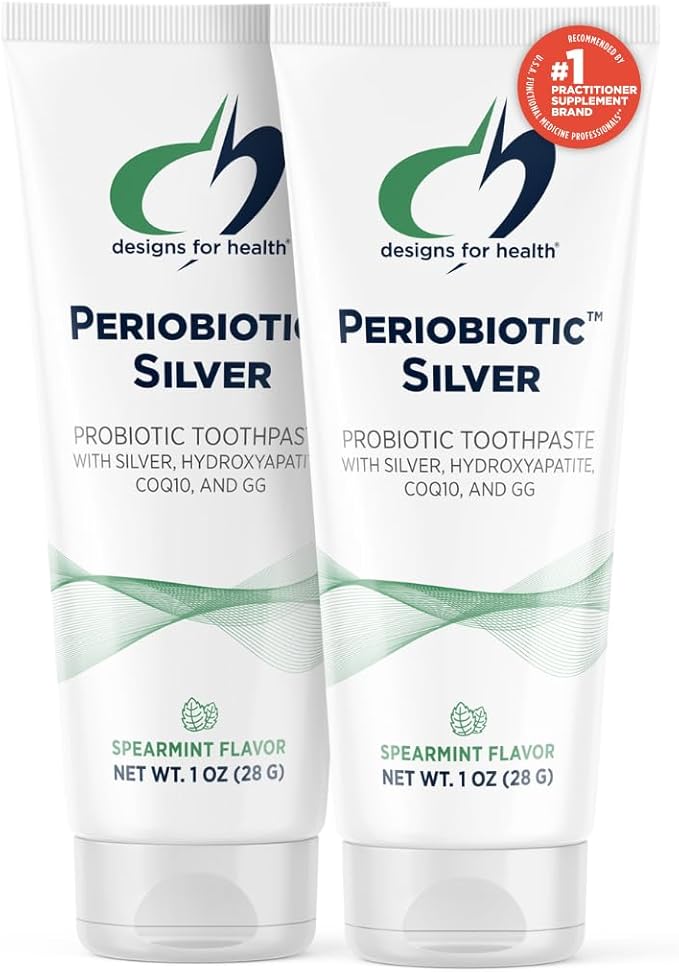 Designs for Health PerioBiotic Silver Hydroxyapatite Toothpaste - Travel Size Fluoride Free Toothpaste with Oral Probiotics with Whitening Hydroxyapatite - Supports Remineralization (2 Pack, 1oz)