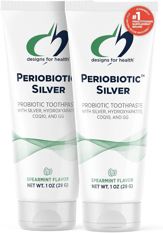 Designs for Health PerioBiotic Silver Hydroxyapatite Toothpaste - Travel Size Fluoride Free Toothpaste with Oral Probiotics with Whitening Hydroxyapatite - Supports Remineralization (2 Pack, 1oz)
