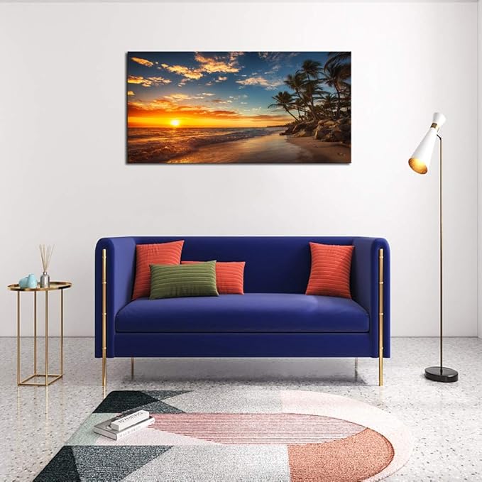 DZL Art S74750 Canvas Painting Print Paradise Tropical Island Beach with Palms Photograph Print Nature Pictures Wall Art Canvas Prints Painting for Living Room Bedroom Decor Office Wall Decor