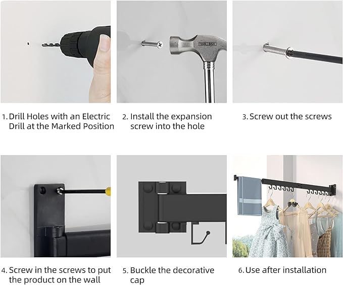 Foldable Clothes Drying Rack, 2 Fold Laundry Drying Rack Wall Mount, [No Drilling] Folding & Durable Space Saver for Laundry, Balcony, Bathroom, Patio, Dormitory, Apartment-White