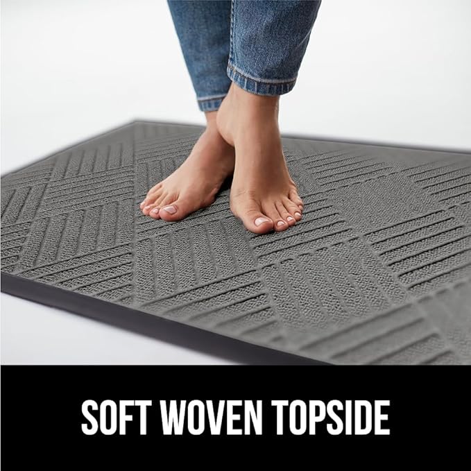 GORILLA GRIP 100% Waterproof All-Season WeatherMax Doormat US Designed Natural Rubber, Stain and Fade Resistant, Low Profile Indoor Outdoor Door Mats, Easy Clean Patio Mat, 17x29, Steel Diamond