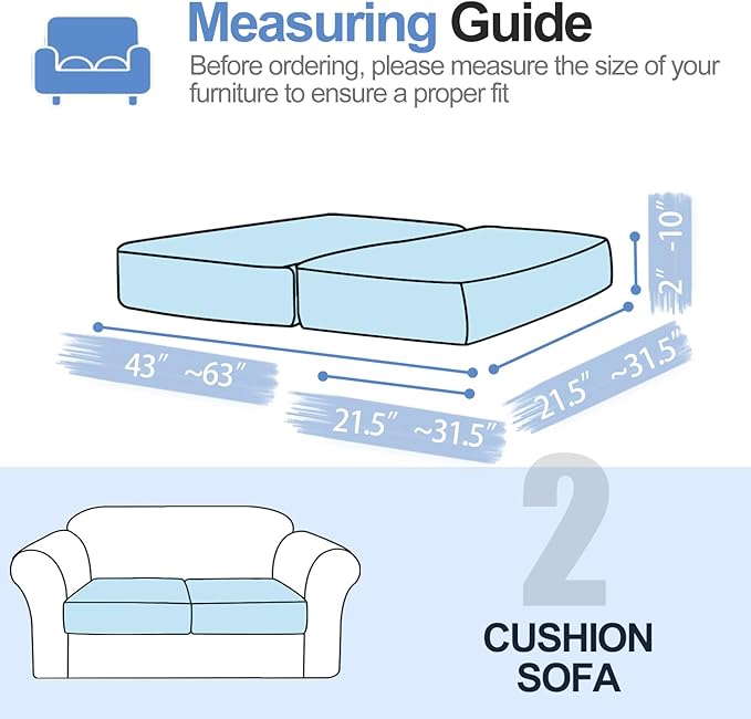 Couch Cushion Covers Individual Large Super Stretch Chenille (Softer Version) Sofa Cushion Covers, Couch Seat Covers Couch Slipcovers Furniture Protector (2PC, Blue)