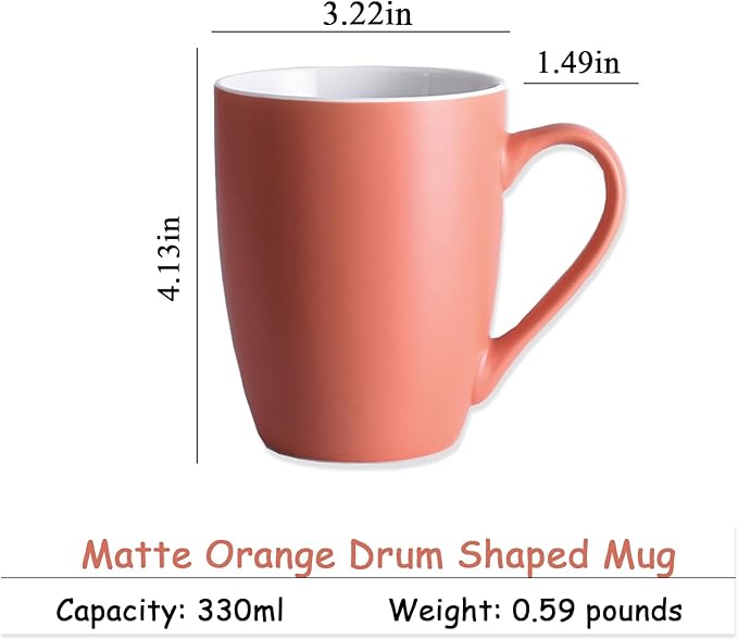 Coffee Mugs Set of 6, 12oz Ceramic Coffee Mugs with Handle, Matte Porcelain Orange Coffee Mug for Latte, Tea, Cocoa, Cappuccino, Cups for Women Men for Home Restaurant Mug (Orange)