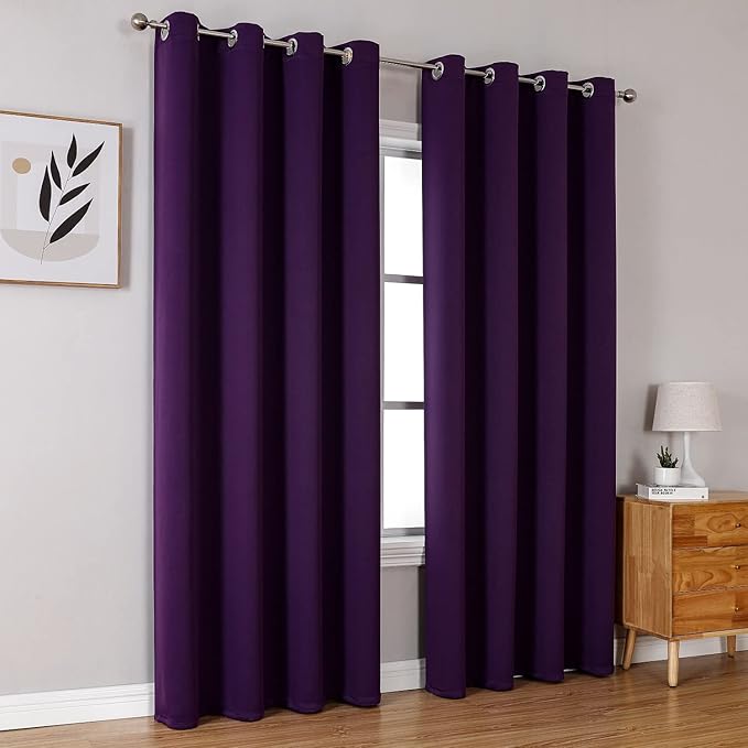 ChrisDowa Grommet Blackout Curtains for Bedroom and Living Room - 2 Panels Set Thermal Insulated Room Darkening Curtains (Royal Purple, 52W x 95L)