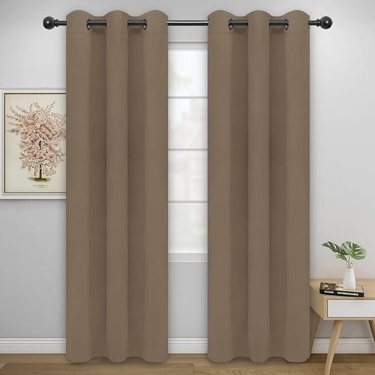 Easy-Going Blackout Curtains for Bedroom, Solid Thermal Insulated Grommet and Noise Reduction Window Drapes, Room Darkening Curtains for Living Room, 2 Panels (42x95 in, Camel)