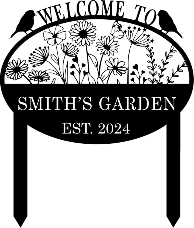 Custom Metal Flower Sign with Stakes - Personalized Garden Decor, Housewarming Gift - Large Yard Sign Plaque