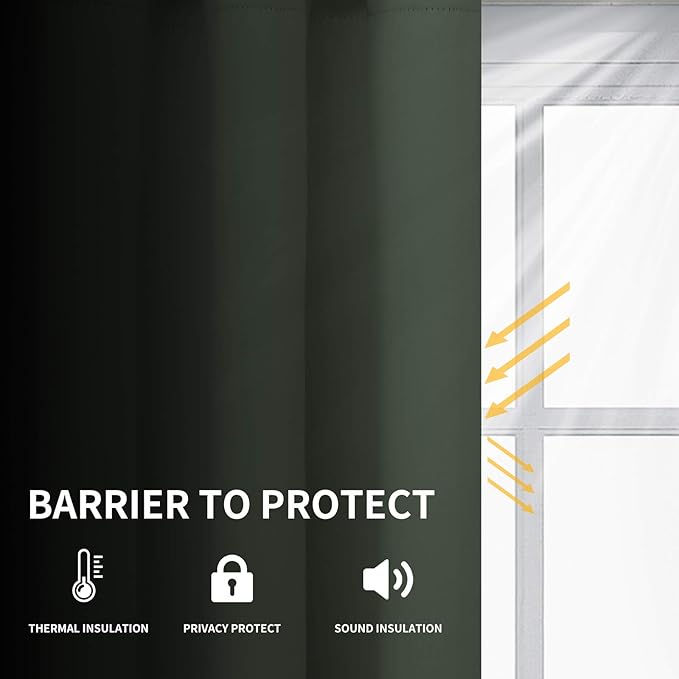 Easy-Going Blackout Curtains for Bedroom, Solid Thermal Insulated Grommet and Noise Reduction Window Drapes, Room Darkening Curtains for Living Room, 2 Panels (52x63 in,Greyish Green)