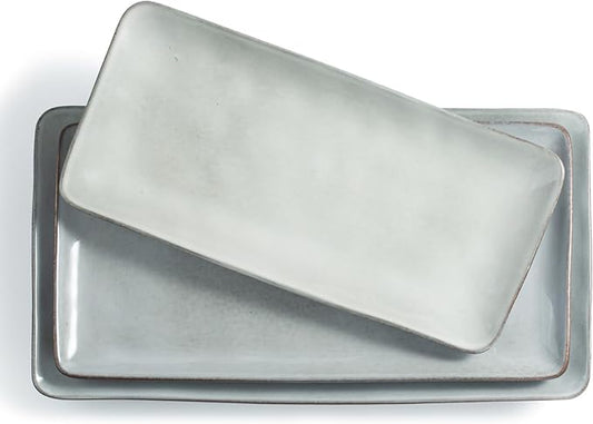 famiware Serving Platter, Rectangular 15.67/14.1/12.6inch Serving Dishes for Entertaining, Reactive Glaze, Stoneware Serving Trays for Party, Food, Turkey, Snack, Cheese, Ocean Series, Grey