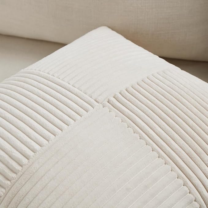 Fancy Homi 2 Packs Cream Decorative Throw Pillow Covers 22x22 Inch for Living Room Couch Bed Sofa, Rustic Farmhouse Boho Home Decor, Soft Corss Corduroy Patchwork Accent Square Cushion Case 55x55 cm